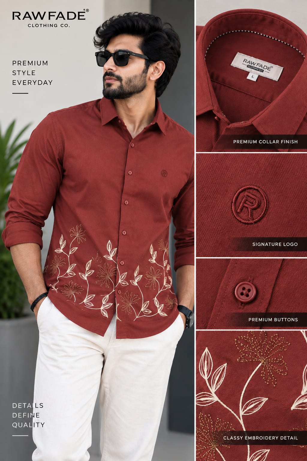 RAW FADE EMBROIDERY SHIRTS - 004
